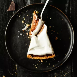 chocolate pumpkin pie with coconut whipped cream