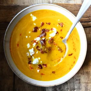 roasted pumpkin soup with chorizo