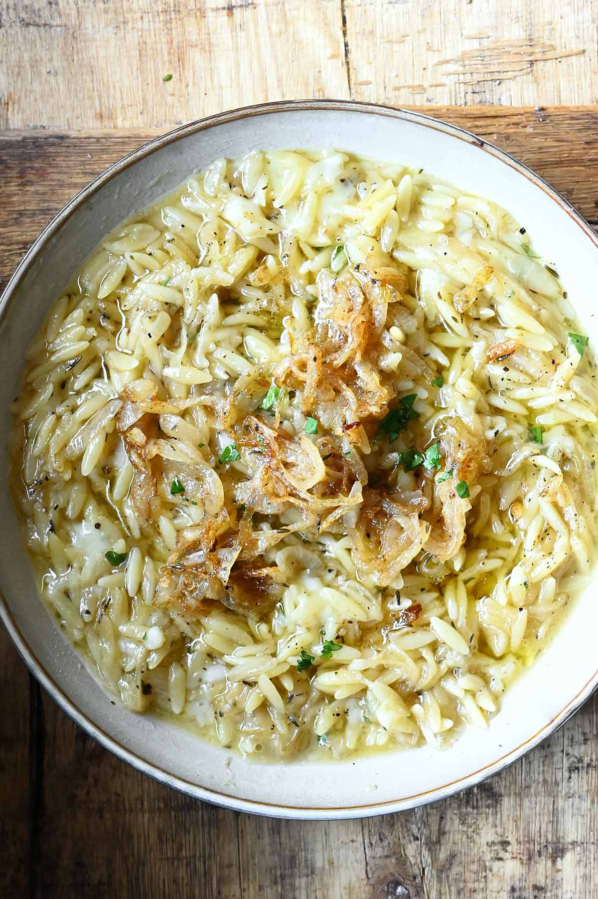 french onion orzo