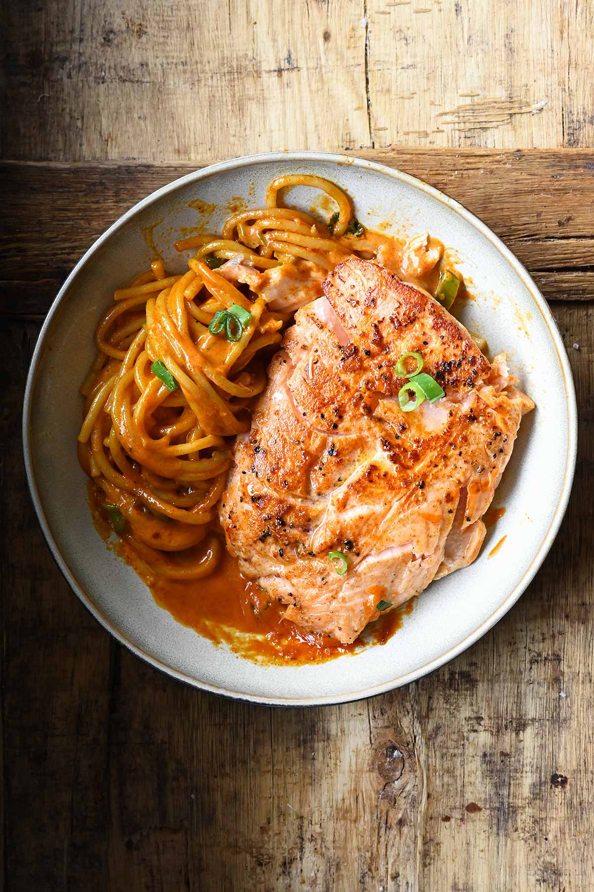gochujang noodles with salmon