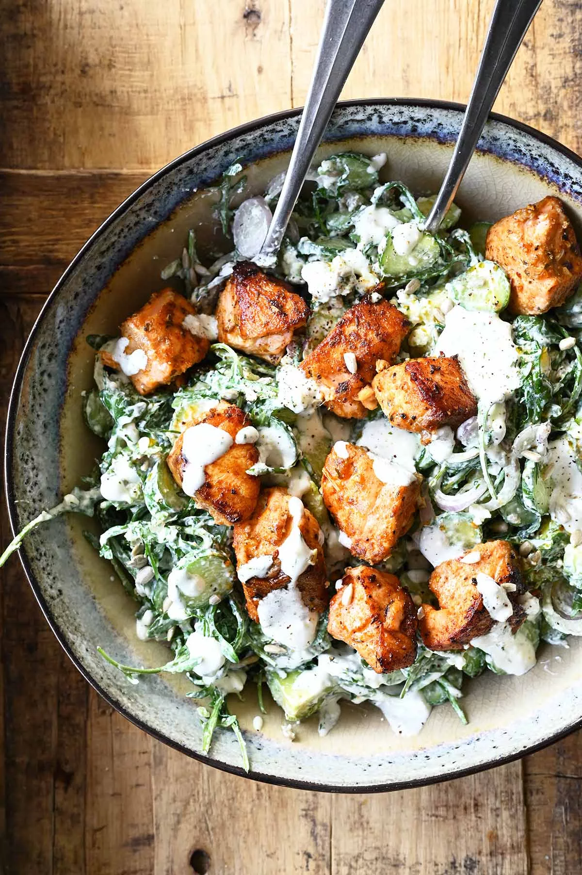 green goddess salad with salmon
