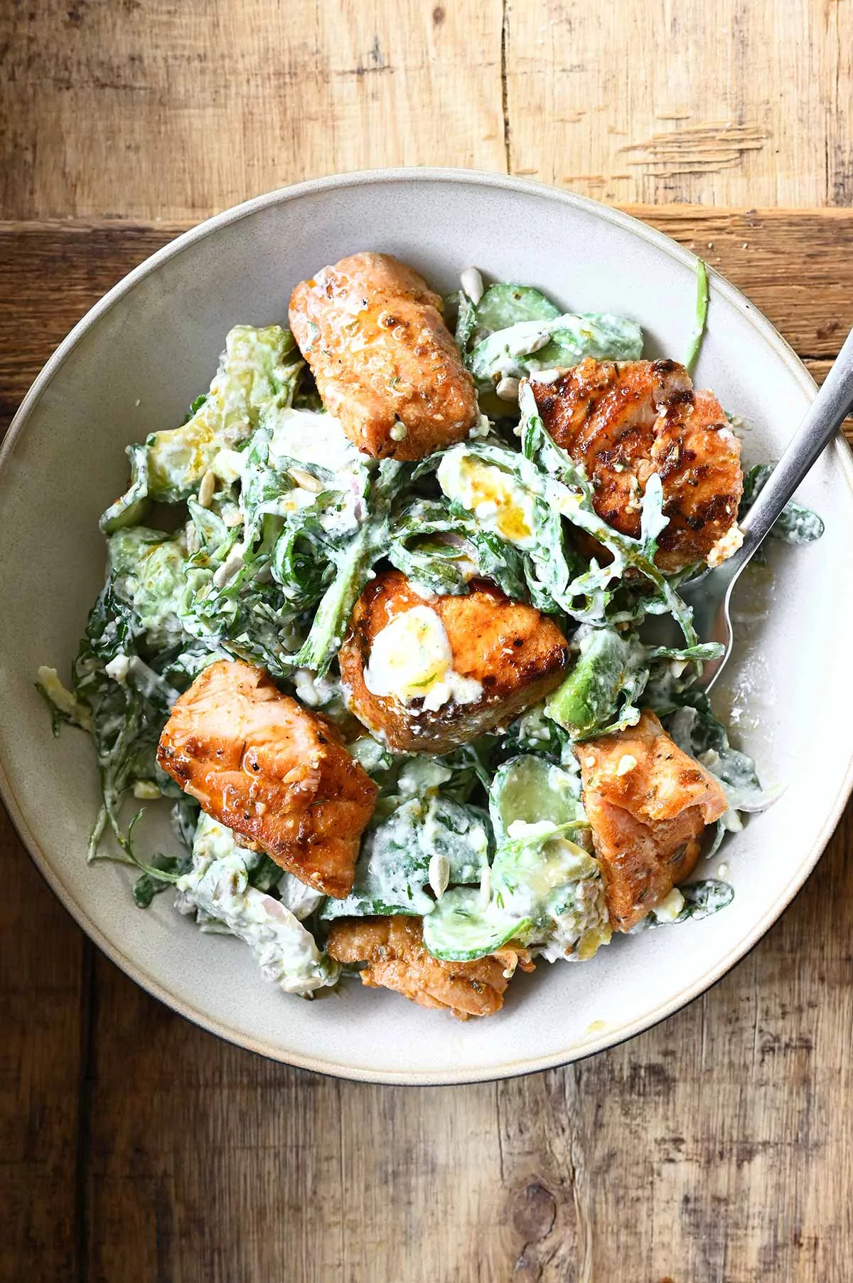 green goddess salad with salmon