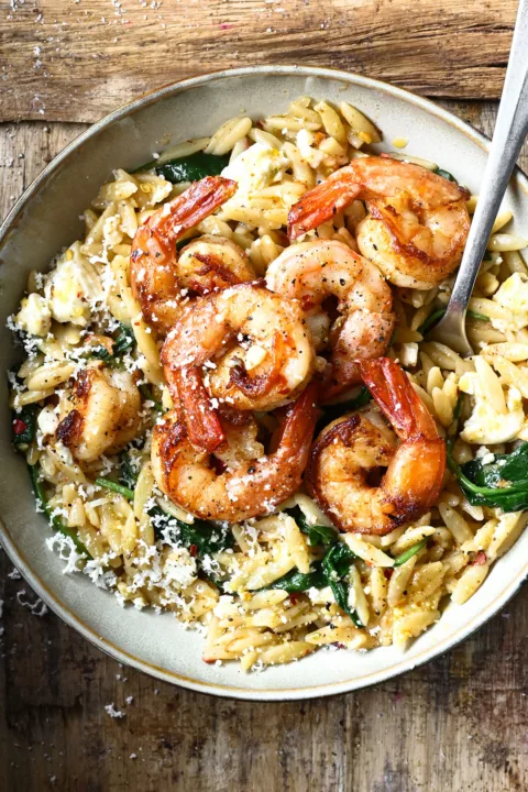 one pan parmesan orzo with shrimp