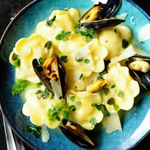 seafood ravioli with garlic butter sauce