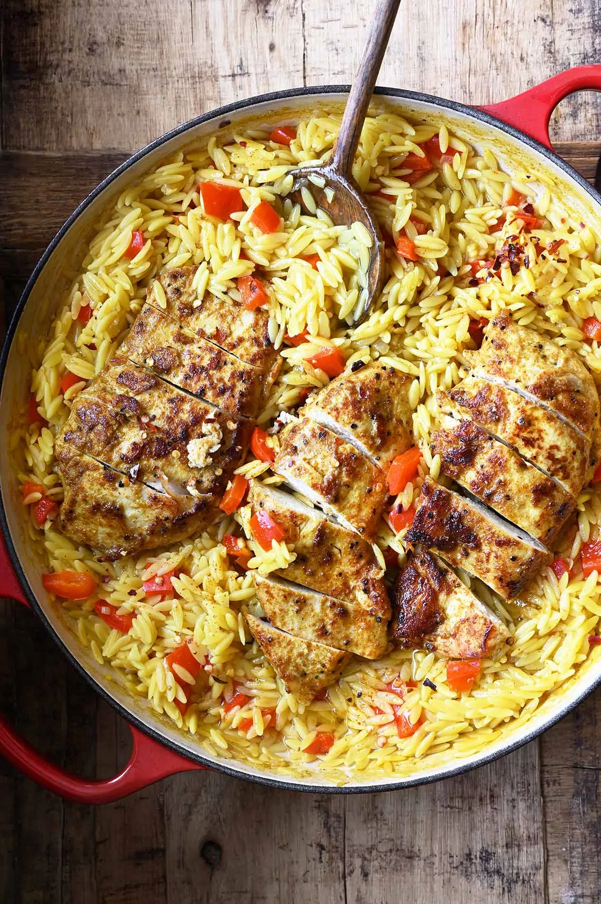 shawarma chicken orzo skillet