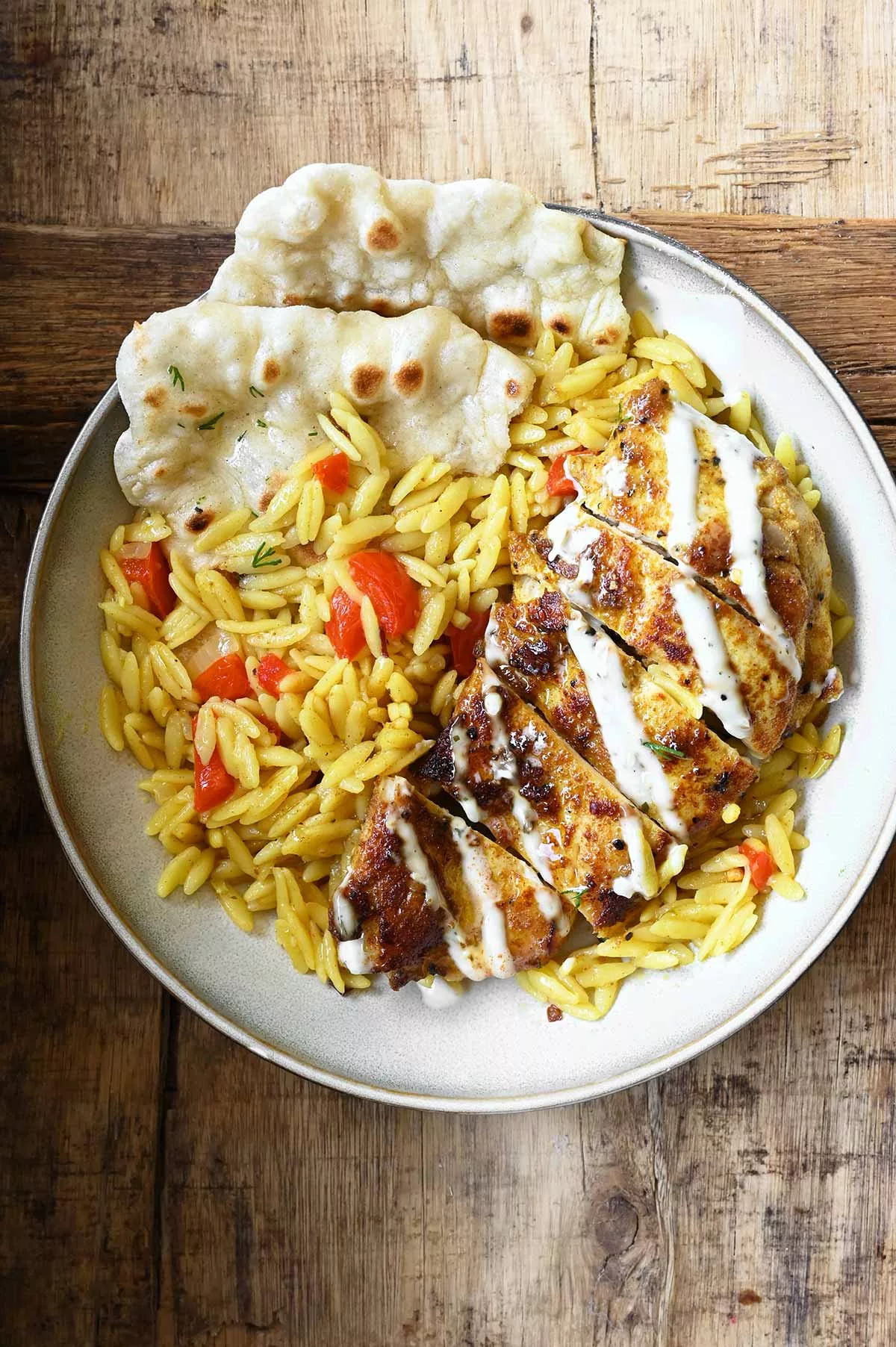 shawarma chicken orzo skillet