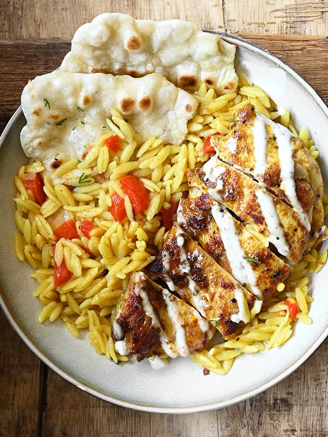 Shawarma Chicken Orzo Skillet