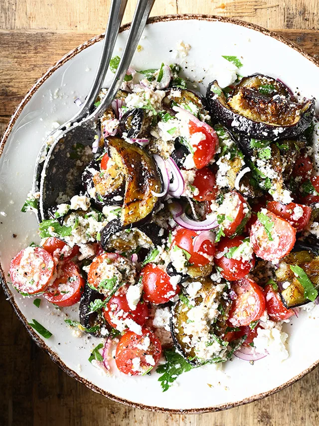 Roasted Eggplant Salad with Feta Dressing