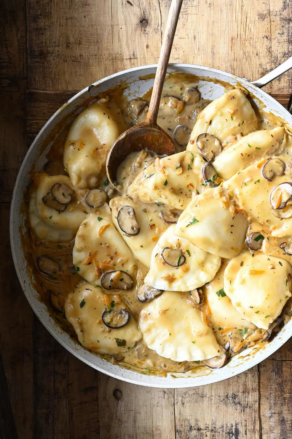 pierogi with creamy mushroom sauce