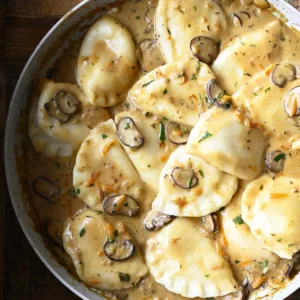 pierogi with creamy mushroom sauce