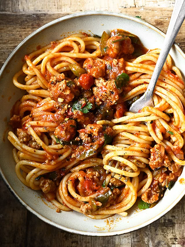 beef and bell pepper spaghetti