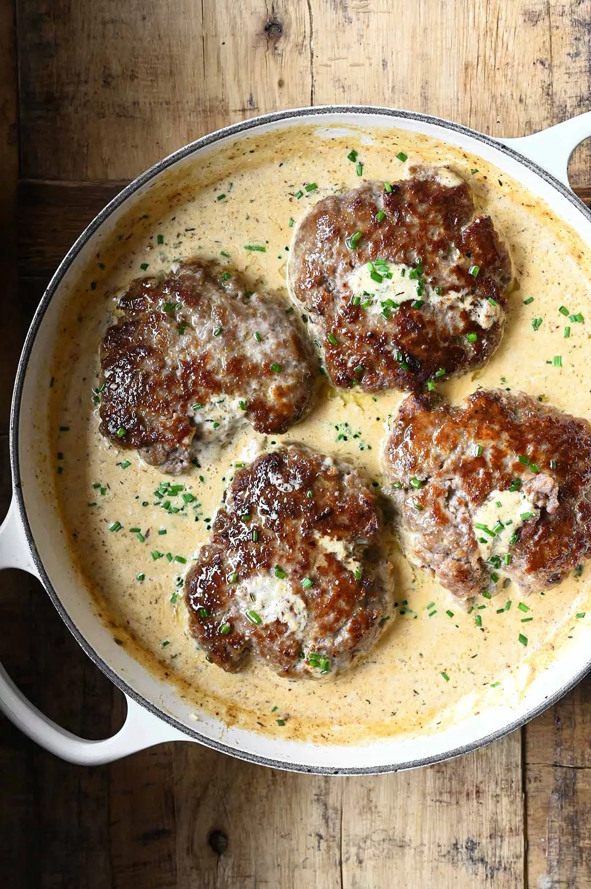 salisbury steaks in horseradish parmesan sauce