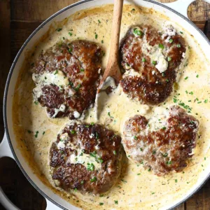 salisbury steaks in horseradish parmesan sauce