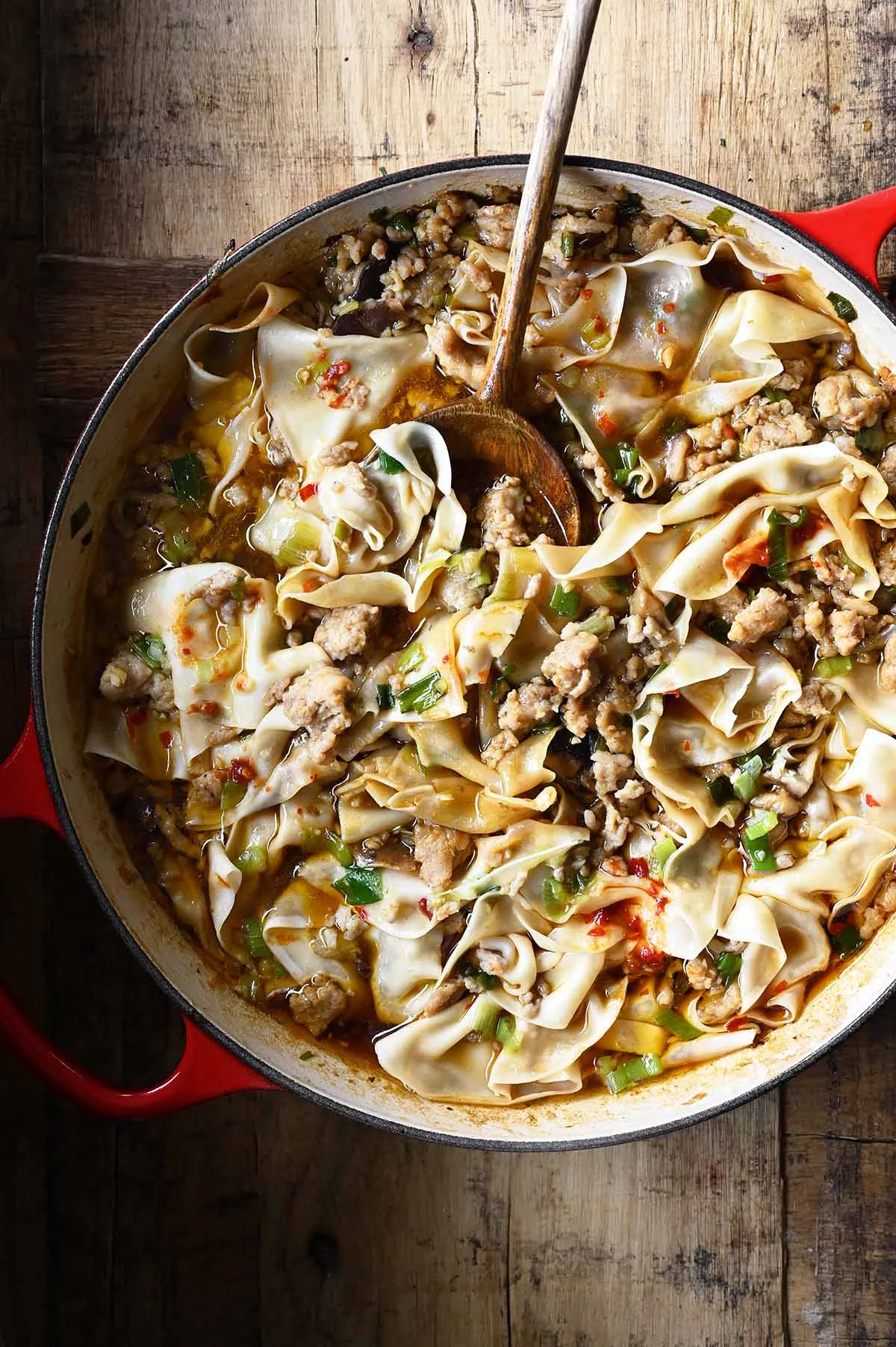 gyoza noodle chicken skillet