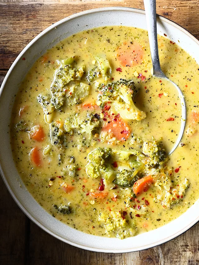 Miso Roasted Broccoli Cheddar Soup