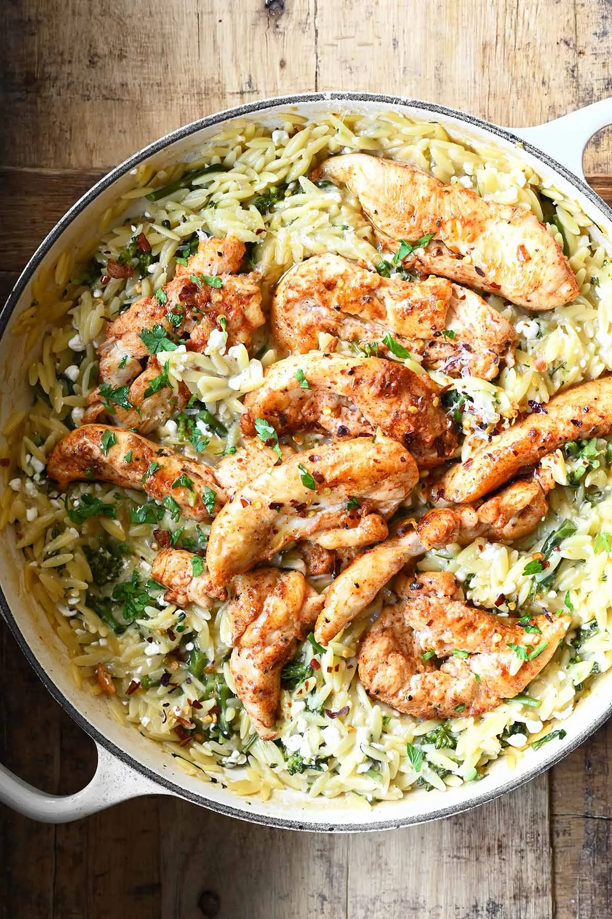 one-pan chicken cottage cheese orzo