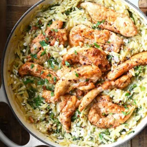 one-pan chicken cottage cheese orzo