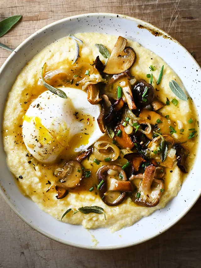 polenta with beer sauteed mushrooms