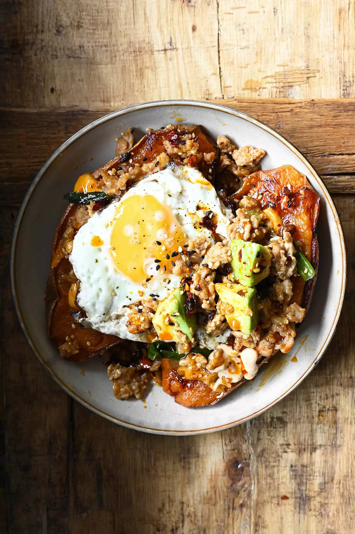 loaded korean chicken sweet potatoes
