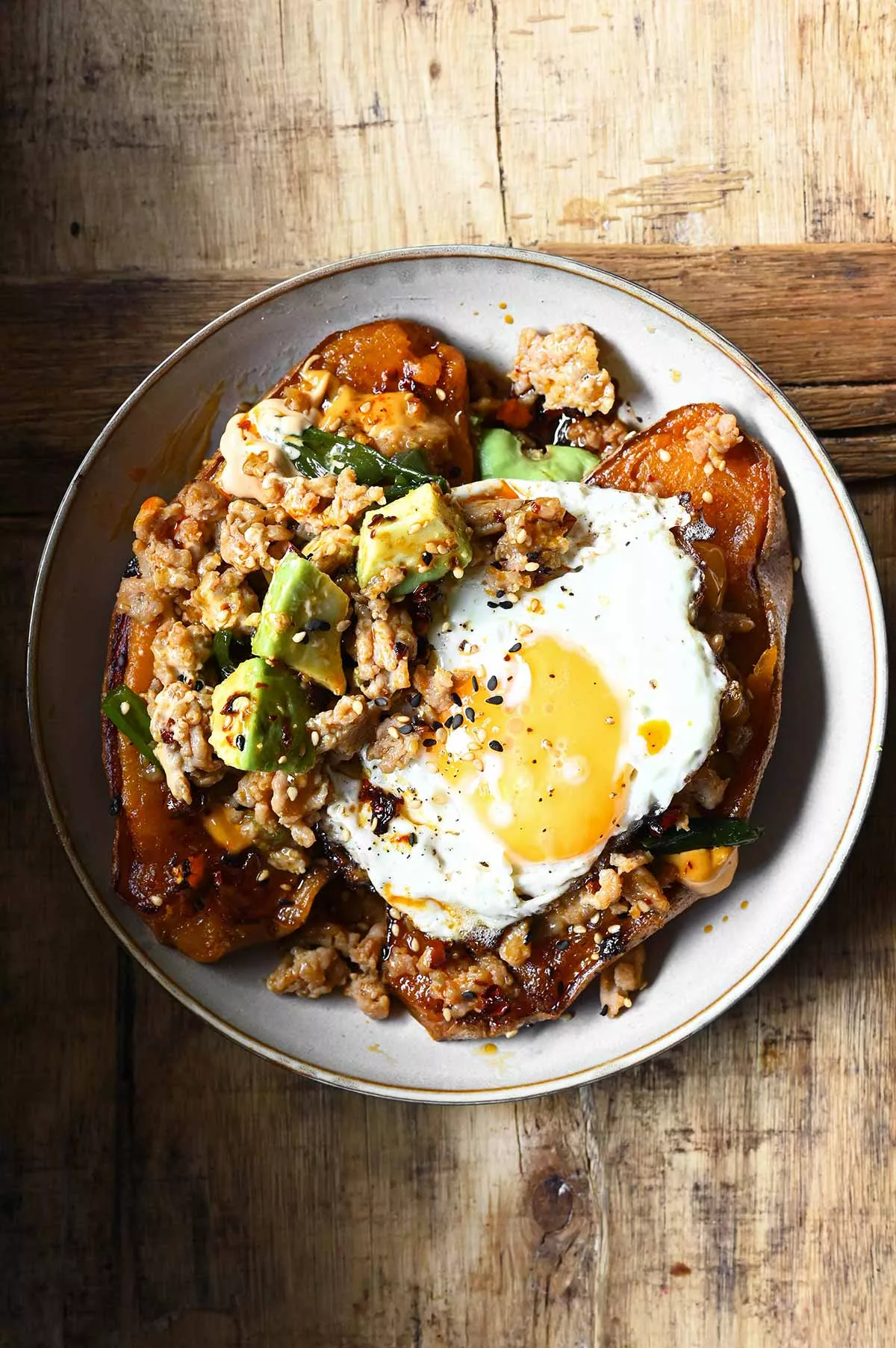 loaded korean chicken sweet potatoes