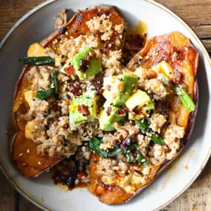 loaded korean chicken sweet potatoes