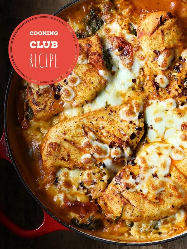 Dump and Bake Tuscan Chicken Orzo