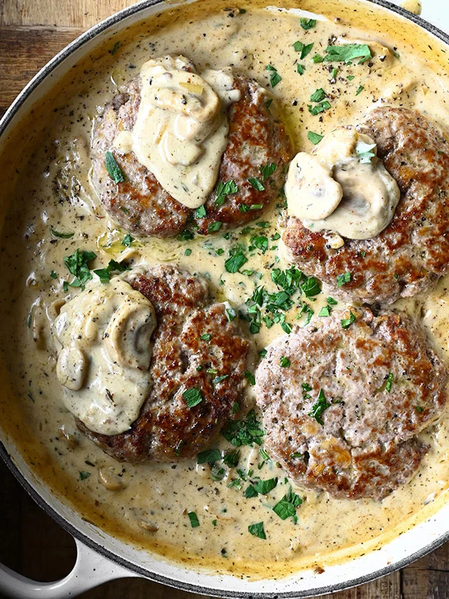 Hamburger Steaks with Creamy Mushroom Gravy