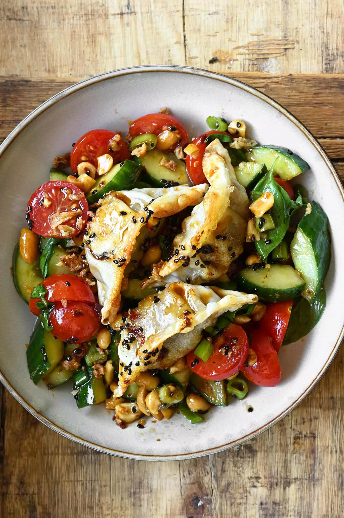 crispy dumpling salad