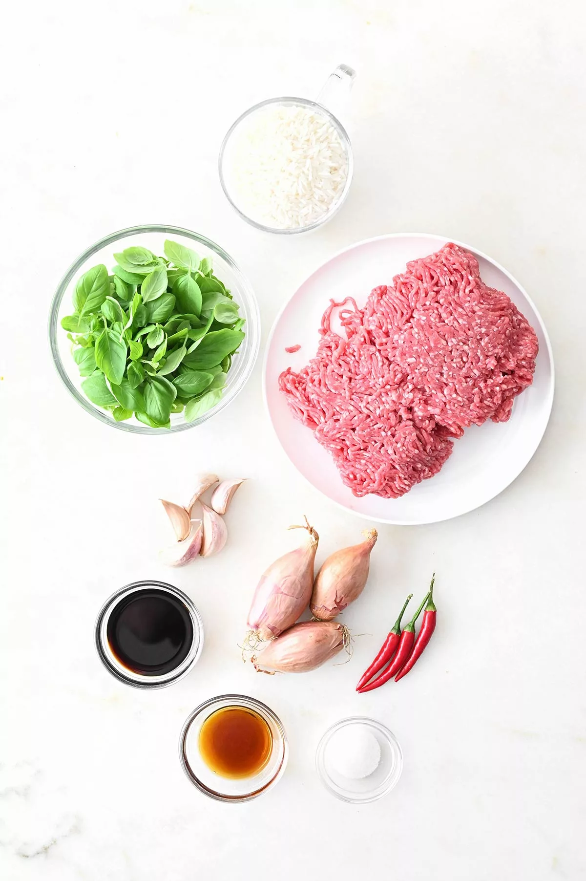creamy thai basil beef rice bowls