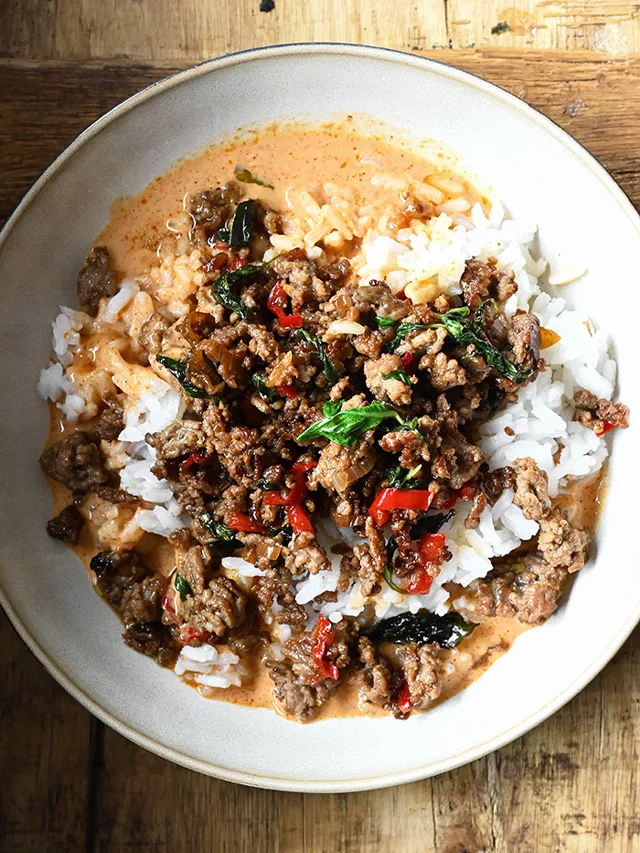 Creamy Thai Basil Beef Rice Bowls