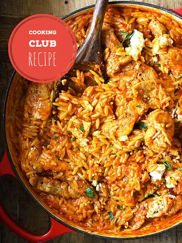 one-pan creamy ajvar chicken orzo
