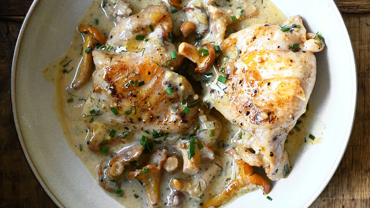 Creamy Ranch Chicken with Chanterelles - Serving Dumplings
