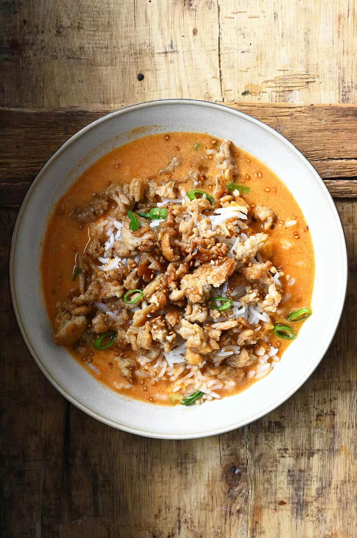 creamy spicy miso chicken rice bowls