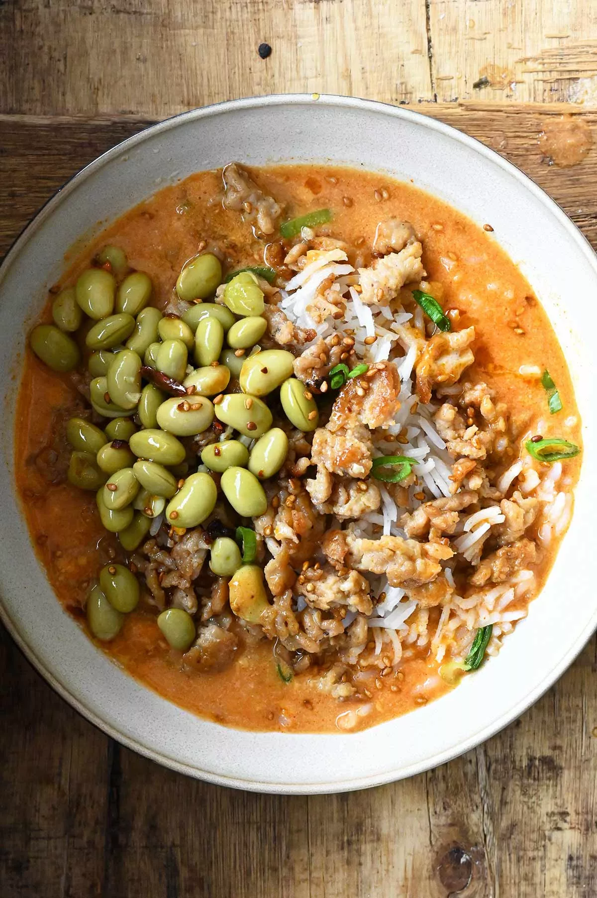 creamy spicy miso chicken rice bowls