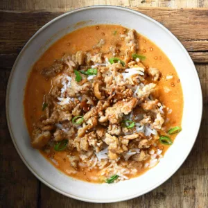 creamy spicy miso chicken rice bowls
