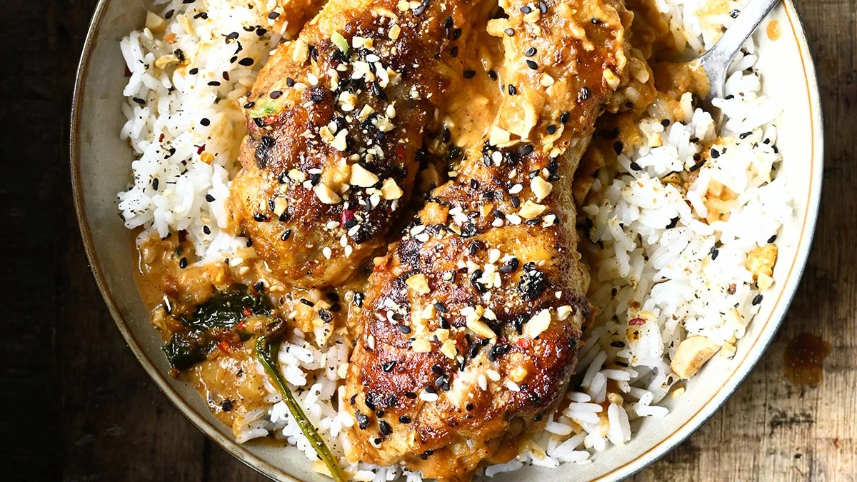 Crispy Baked Peanut Butter Chicken Drumsticks - Serving Dumplings