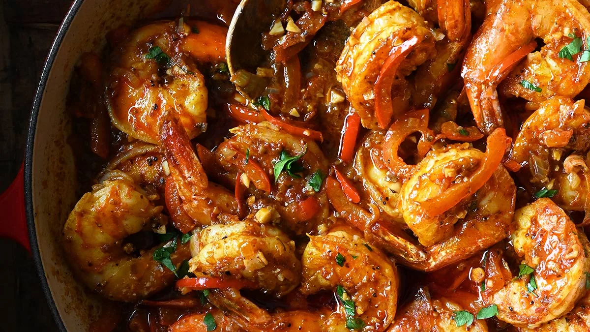 Harissa Shrimp - Serving Dumplings