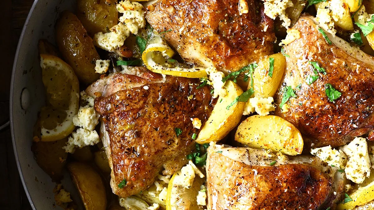 Lemon Chicken with Potatoes - Serving Dumplings