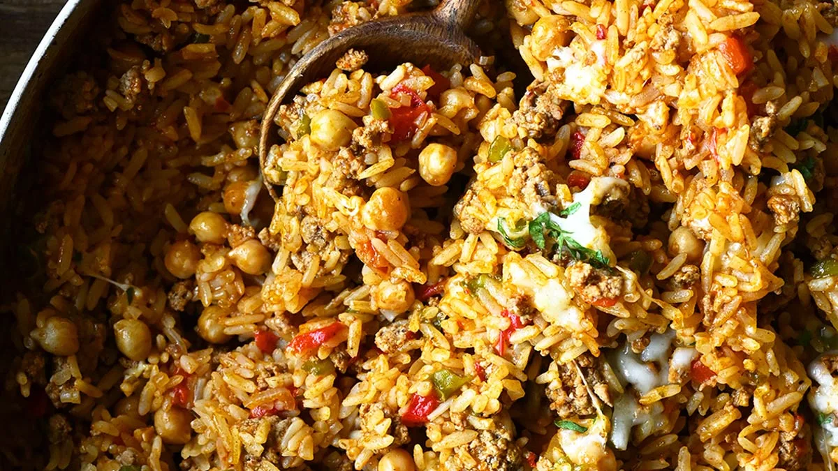 One-Pot Rice with Ground Beef - Serving Dumplings