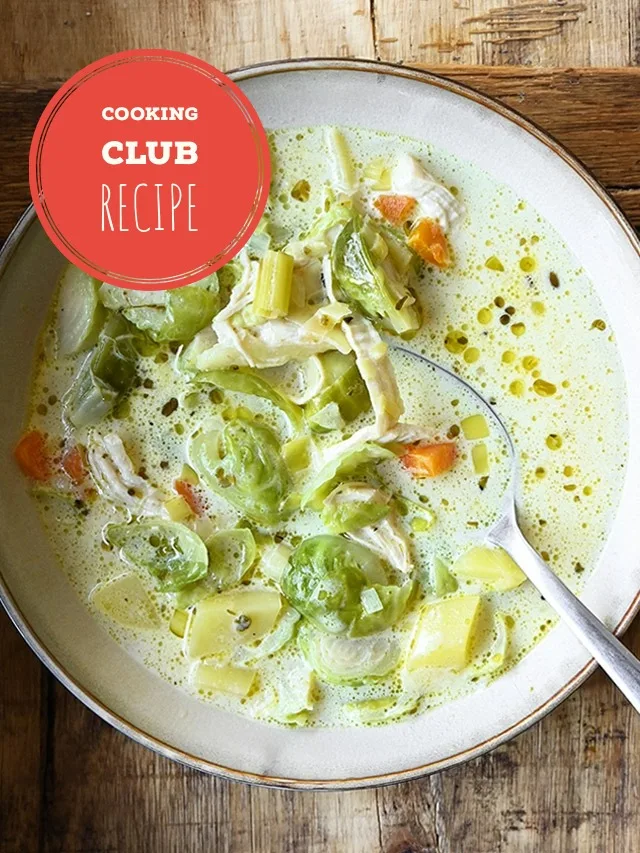 creamy chicken and brussels sprouts soup
