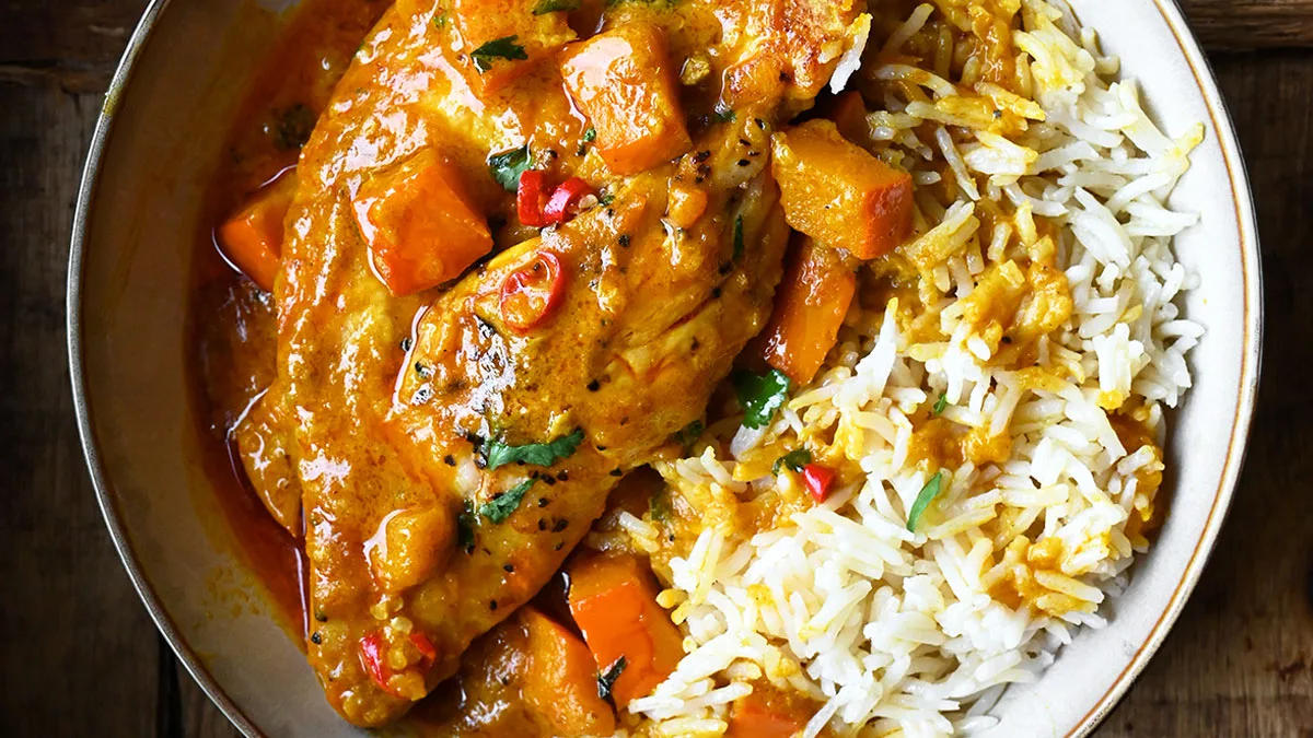 Pumpkin Thai Chicken Curry - Serving Dumplings